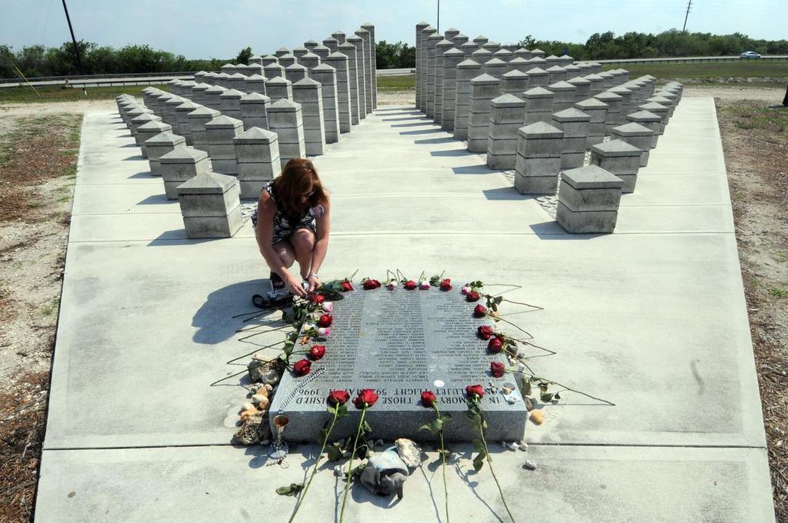 Robin Steinbrenner share a moment in the remembrance of those who died in ValuJet crash into the Everglades. Robin father Fred Steinbrenner was on that flight, This photo was taken on, May 11, 2011.